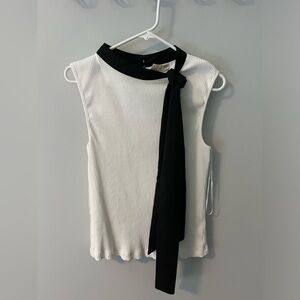 Anthropologie white tank with black tie